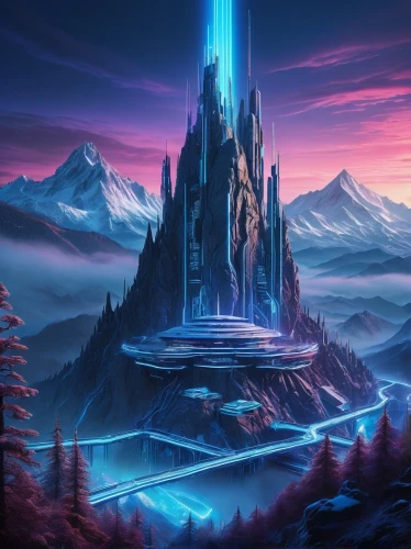 ice castle,fantasy landscape,futuristic landscape,fantasy picture,mountain settlement,fantasy city,knight's castle,3d fantasy,castle of the corvin,hall of the fallen,northrend,summit castle,aurora village,ancient city,cube background,cg artwork,fantasy world,ice planet,citadel,beacon,Art,Classical Oil Painting,Classical Oil Painting 28