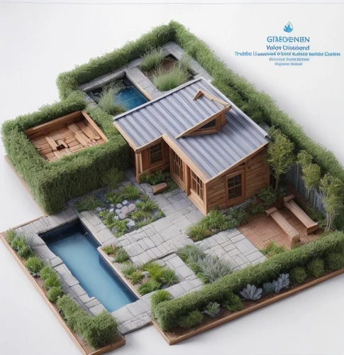 eco-construction,grass roof,pool house,3d rendering,garden elevation,roof landscape,residential house,eco hotel,dug-out pool,architect plan,folding roof,garden design sydney,water cube,turf roof,landscape design sydney,cubic house,landscape plan,landscape designers sydney,flat roof,aqua studio