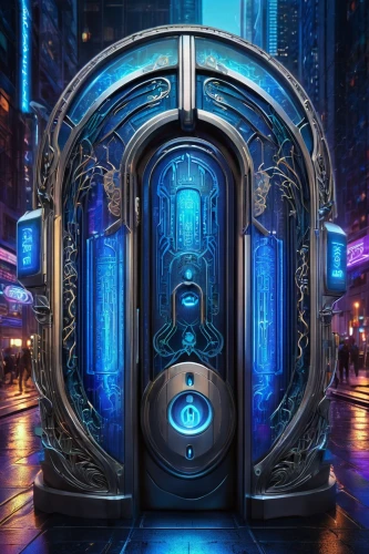 jukebox,portal,play escape game live and win,tardis,metallic door,the door,elevator,vault,stargate,cg artwork,elevators,iron door,doors,blue doors,cinema 4d,digital safe,steel door,door,portals,blue door,Illustration,Retro,Retro 13