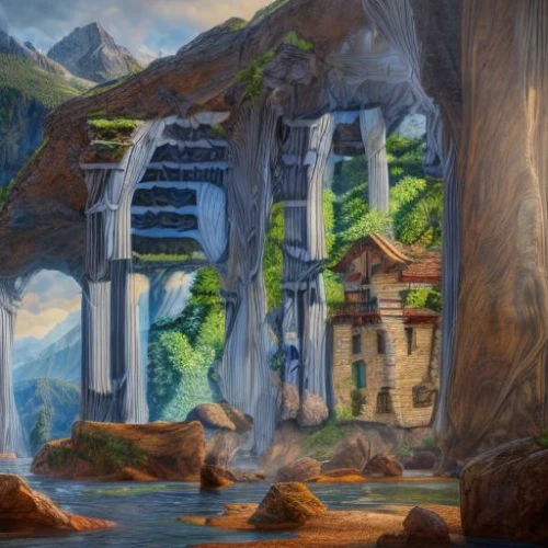 aurora village,zion,fantasy landscape,futuristic landscape,elves flight,cartoon video game background,fairy village,peter-pavel's fortress,druid grove,ravine,the ruins of the,ruin,building valley,yuvarlak,fjord,island of fyn,the valley of the,the blue caves,valley,utopian,Realistic,Foods,None