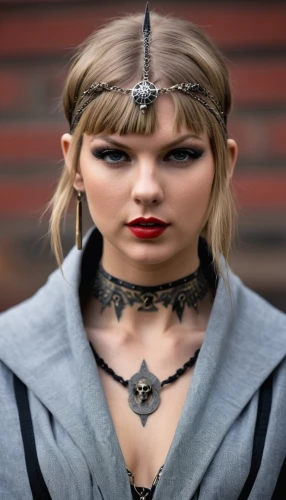 tribal,viking,pewter,chain mail,chainlink,female warrior,warrior woman,fierce,streampunk,necklace,grunge,necklace with winged heart,goth woman,elven,silver,metal,gothic fashion,necklaces,violet head elf,collared,Photography,General,Realistic