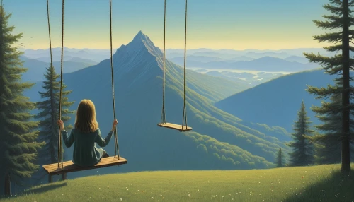 empty swing,hanging swing,wooden swing,tightrope,gondola lift,tree swing,cablecar,surrealism,tightrope walker,parallel worlds,swing set,tree with swing,hang glider,zipline,hanging chair,golden swing,hang gliding,hang-glider,chairlift,hammock,Art,Artistic Painting,Artistic Painting 48