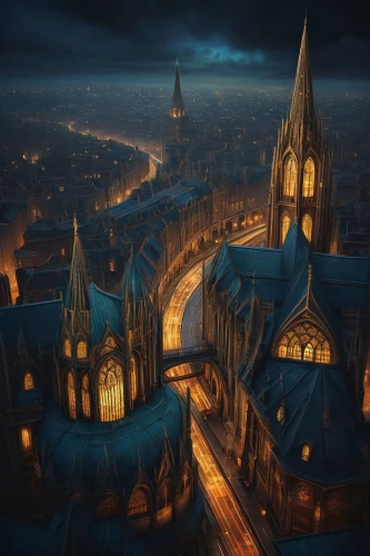 gothic architecture,hogwarts,notre dame,haunted cathedral,gothic church,notre-dame,gothic,city at night,cathedral,gothic style,edinburgh,cologne cathedral,prague,new-ulm,saint mark,reims,city scape,fantasy city,rouen,nidaros cathedral,Art,Artistic Painting,Artistic Painting 08