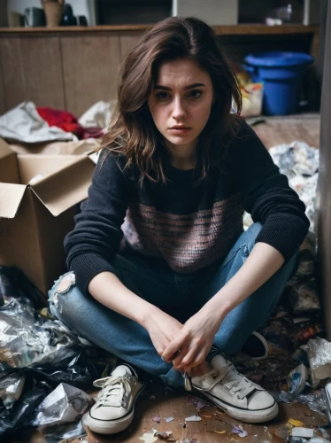 holding shoes,photo session in torn clothes,girl sitting,sneakers,portrait of a girl,clove,used shoes,young woman,teen,landfill,girl with cereal bowl,slum,woman sitting,converse,depressed woman,studio photo,the girl is lying on the floor,rags,nylon,girl in t-shirt,Illustration,Paper based,Paper Based 28