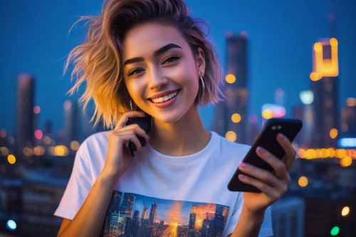 woman holding a smartphone,girl in t-shirt,a girl's smile,phone icon,connectcompetition,using phone,tiktok icon,e-mobile,women in technology,ovoo,connect competition,5g,music on your smartphone,cellular phone,music background,online course,the app on phone,chatbot,digital advertising,digital identity,Conceptual Art,Oil color,Oil Color 16