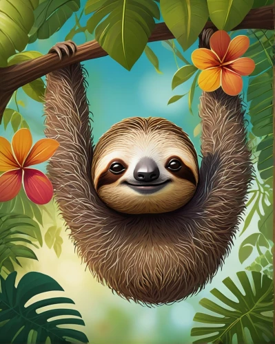 tree sloth,three-toed sloth,pygmy sloth,two-toed sloth,sloth,slothbear,hanging panda,slow loris,tamarin,madagascar,loris,tropical animals,hammock,anthropomorphized animals,ring-tailed,fauna,coatimundi,bamboo,phone icon,gibbon 5,Illustration,Paper based,Paper Based 26