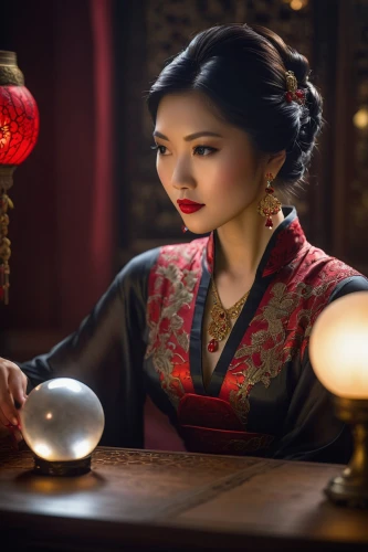 asian lamp,oriental princess,oriental girl,red lantern,asian woman,mulan,oriental painting,fortune telling,vintage asian,chinese teacup,inner mongolian beauty,dongfang meiren,asian costume,chinese art,asian vision,fortune teller,oriental,asian culture,crystal ball-photography,ball fortune tellers,Conceptual Art,Sci-Fi,Sci-Fi 22