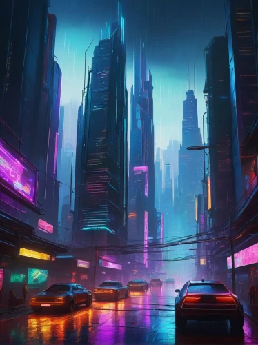 futuristic landscape,cityscape,cyberpunk,colorful city,futuristic,metropolis,urban,fantasy city,shanghai,vapor,dystopian,neon arrows,harbour city,city at night,city highway,cities,evening city,80s,city,the city,Illustration,American Style,American Style 01