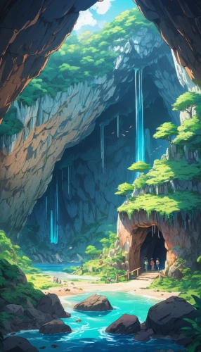 blue cave,cave,blue caves,sea cave,glacier cave,cave tour,cave on the water,mountain spring,sea caves,the blue caves,ice cave,pit cave,underground lake,ravine,wishing well,underwater oasis,fantasy landscape,waterfall,cave church,water spring,Illustration,Japanese style,Japanese Style 03
