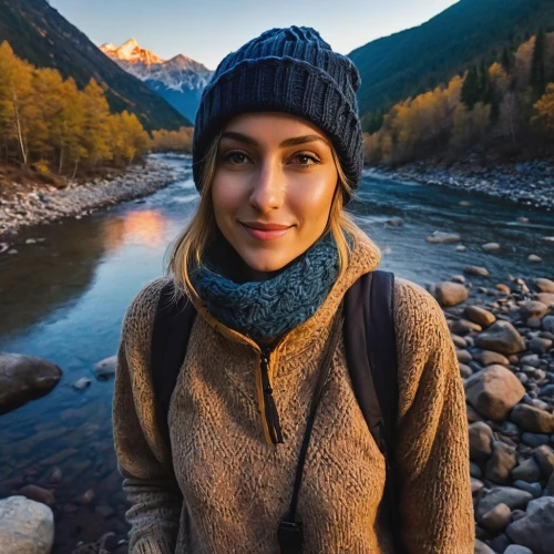 girl wearing hat,girl on the river,beanie,knit hat,winter hat,morskie oko,telluride,nature photographer,travel woman,alaska,portrait photographers,brown hat,beret,alpine hats,portrait background,valais,a girl with a camera,banff,südtirol,woman's hat,Photography,General,Natural