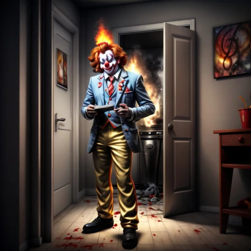 horror clown,scary clown,creepy clown,clown,it,ronald,fire eater,halloween poster,trickster,fire-eater,ringmaster,juggler,rodeo clown,harlequin,photomanipulation,photoshop manipulation,joker,magician,syndrome,fire background