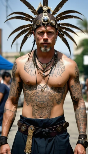 tribal chief,tattoo expo,the american indian,shaman,aztec,shamanism,american indian,maori,shamanic,barbarian,chief,mesoamerican ballgame,native american,indigenous culture,warrior east,aztecs,ironworker,amerindien,raider,mexican culture,Photography,General,Realistic