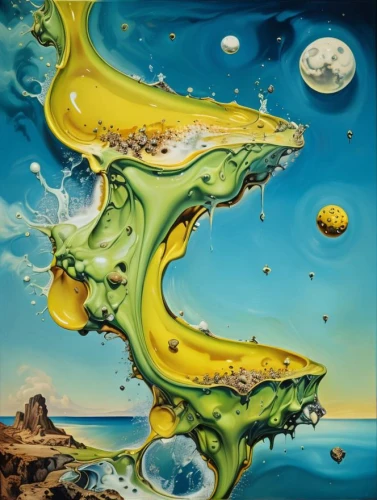 acid lake,dali,fluid,underwater landscape,ocean floor,liquid bubble,oil in water,el salvador dali,fluid flow,sea landscape,green bubbles,alien planet,sulfur cosmos,archipelago,fractals art,aeolian landform,surrealism,tide pool,alien world,aqueous