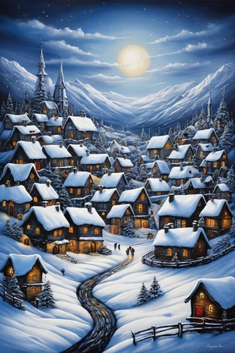 winter village,christmas landscape,christmas snowy background,alpine village,snow landscape,winter landscape,snow scene,snowy landscape,mountain village,winter background,nativity village,korean village snow,aurora village,christmas town,escher village,mountain huts,christmas scene,north pole,night snow,christmasbackground,Illustration,Abstract Fantasy,Abstract Fantasy 14