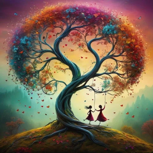 colorful tree of life,tree of life,magic tree,the branches of the tree,flourishing tree,celtic tree,wondertree,bodhi tree,autumn tree,mantra om,connectedness,fantasy picture,tree heart,red tree,tree thoughtless,fairies aloft,harmony,fractals art,tree with swing,the luv path,Illustration,Abstract Fantasy,Abstract Fantasy 01