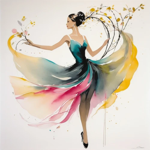 fashion illustration,dance with canvases,twirling,dancer,hoop (rhythmic gymnastics),gracefulness,flamenco,twirl,ballet dancer,whirling,fashion vector,twirls,little girl twirling,ball (rhythmic gymnastics),ballet master,chinese art,majorette (dancer),ballerina girl,watercolor women accessory,dance,Art,Artistic Painting,Artistic Painting 24