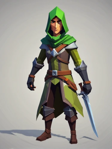 robin hood,assassin,aesulapian staff,the wanderer,hooded man,male elf,collected game assets,quarterstaff,male character,hooded,adventurer,scandia gnome,link,game character,cloak,mountain guide,female warrior,swordsman,elven,fantasy warrior,Unique,3D,Low Poly