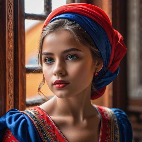 girl with a pearl earring,beautiful bonnet,girl in a historic way,portrait of a girl,girl portrait,girl wearing hat,mystical portrait of a girl,girl with cloth,girl in cloth,islamic girl,young woman,ancient egyptian girl,romantic portrait,russian folk style,young model istanbul,young lady,ukrainian,beret,headscarf,vintage girl,Photography,General,Realistic