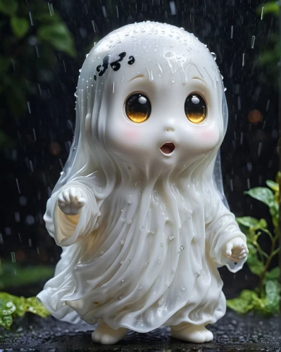 white rose snow queen,albino,boo,in the rain,poncho,funko,doll figure,handmade doll,pierrot,plush figure,the snow queen,ori-pei,ghost girl,white lady,cloth doll,raindops,ghost,porcelaine,figurine,rainy