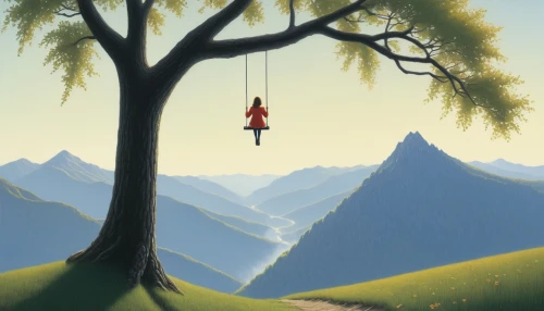 tree swing,tree with swing,hanging swing,hanged,tightrope,hanged man,empty swing,rope swing,hanging elves,zipline,free solo climbing,hanging down,tree top,zip line,tightrope walker,mountain rescue,wooden swing,girl with tree,leap of faith,free climbing,Art,Artistic Painting,Artistic Painting 48