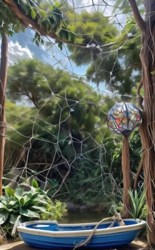 garden swing,spider net,hammock,bird protection net,spider web,hammocks,wisteria shelf,diorama,climbing garden,spiderweb,spider's web,mosquito net,flower dome,bird's nest,poison plant in 2018,fishing nets,teacups,san diego zoo,glass painting,fishing net