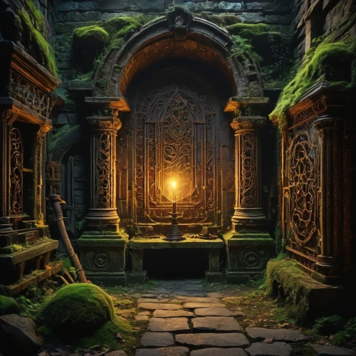 hall of the fallen,the threshold of the house,portal,doorway,mausoleum ruins,dungeon,ancient house,ruins,witch's house,the door,3d fantasy,ruin,fantasy picture,threshold,fantasy landscape,dungeons,ancient city,chamber,sanctuary,sepulchre,Photography,General,Fantasy