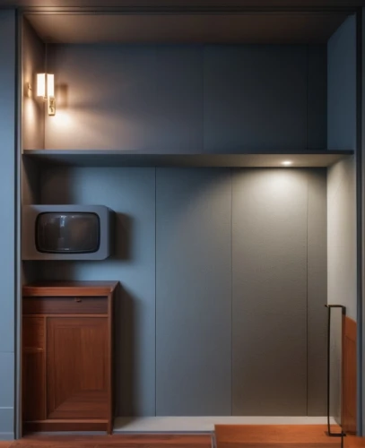 under-cabinet lighting,dark cabinetry,japanese-style room,room divider,cupboard,walk-in closet,home theater system,3d rendering,cabinets,cabinetry,storage cabinet,3d render,an apartment,tv cabinet,dark cabinets,modern room,3d rendered,apartment,entertainment center,3d mockup,Photography,General,Realistic