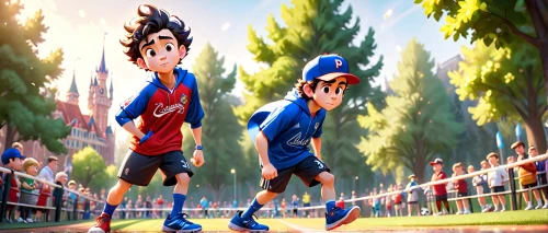 anime cartoon,little league,baseball park,anime 3d,animated cartoon,cute cartoon image,sonic the hedgehog,my hero academia,walk in a park,baseball field,track,kid hero,son goku,cartoon video game background,runners,track and field,jogging,tartan track,trainers,children's background,Anime,Anime,Cartoon