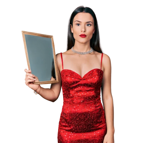 makeup mirror,man in red dress,girl in red dress,magic mirror,in red dress,red dress,lady in red,exterior mirror,holding a frame,digital photo frame,red gown,art deco frame,woman holding a smartphone,sheath dress,mirror frame,the mirror,outside mirror,door mirror,christmas woman,cocktail dress,Photography,Documentary Photography,Documentary Photography 35