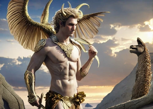 mythological,perseus,merman,faun,greek mythology,greek myth,sphinx pinastri,sea god,mythical creatures,poseidon,daemon,mythical creature,fantasy picture,greek gods figures,merfolk,fantasy art,greek god,pharaoh,god of the sea,male elf,Illustration,Retro,Retro 21