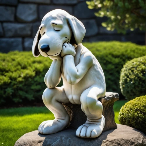 lawn ornament,garden ornament,snoopy,garden decoration,basset hound,jazz frog garden ornament,english setter,st bernard outdoor,garden sculpture,toy dog,garden decor,stone sculpture,english coonhound,treeing walker coonhound,bluetick coonhound,st. bernard,japanese garden ornament,allies sculpture,basset bleu de gascogne,appenzeller sennenhund,Photography,General,Realistic