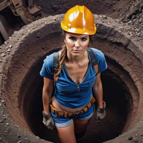female worker,crypto mining,blue-collar worker,dig a hole,bitcoin mining,mining,underground cables,down-the-hole drill,digging equipment,railroad engineer,construction helmet,sanitary sewer,excavation,miner,construction worker,blue-collar,construction industry,civil engineering,personal protective equipment,tradesman,Photography,General,Realistic