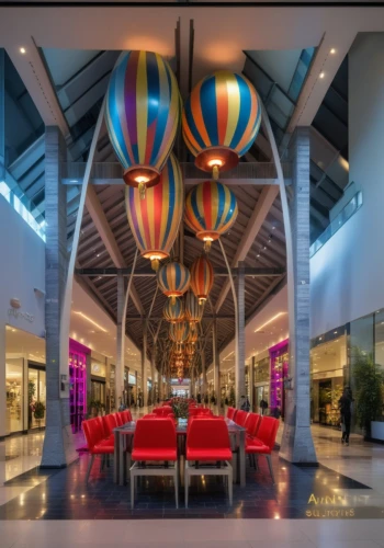 hotel lobby,colorful balloons,largest hotel in dubai,lobby,contemporary decor,modern decor,food court,oria hotel,rainbow color balloons,shopping mall,event venue,interior decor,ceiling fixture,the dubai mall entrance,children's interior,walt disney center,central park mall,interior decoration,overhead umbrella,boutique hotel,Photography,General,Realistic