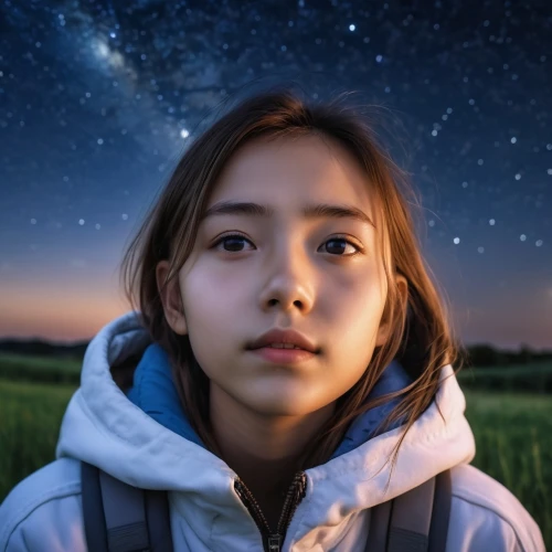 mystical portrait of a girl,astronomer,astronomical,stargazing,astro,fridays for future,girl in a long,universe,girl portrait,starry sky,galaxy,star sky,sky,celestial phenomenon,the universe,falling star,ursa,exo-earth,portrait background,starry,Photography,General,Realistic