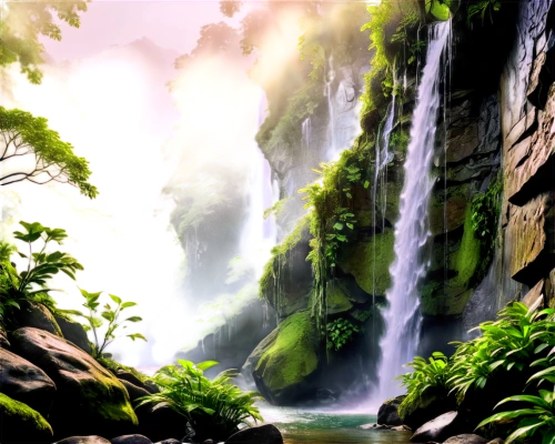 landscape background,green waterfall,cartoon video game background,waterfall,waterfalls,wasserfall,brown waterfall,the natural scenery,water fall,background view nature,natural scenery,ash falls,water falls,nature landscape,world digital painting,falls,rainforest,a small waterfall,rain forest,fantasy landscape,Photography,Artistic Photography,Artistic Photography 15