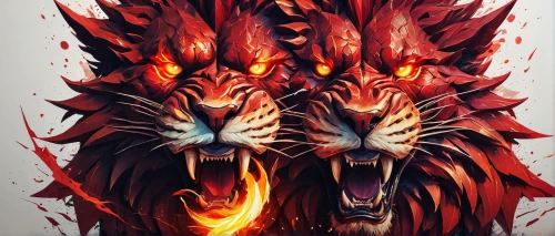 nine-tailed,fawkes,firethorn,fire red eyes,dragon fire,forest king lion,red chief,two wolves,fire background,snarling,leopard's bane,blood hound,painted dragon,blood icon,two lion,draconic,werewolves,fire devil,roar,dragons,Illustration,Paper based,Paper Based 13
