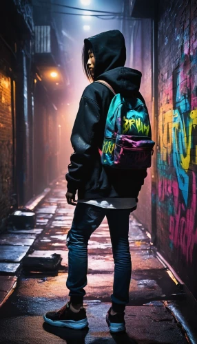 cyberpunk,urban,rain suit,graffiti,dj,light paint,pedestrian,adidas,parka,high-visibility clothing,neon body painting,mute,hk,grafitty,drawing with light,cyber,alley,novelist,balaclava,spotify icon,Illustration,Japanese style,Japanese Style 21