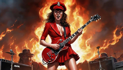 thrash metal,hot metal,acdc,lake of fire,rock music,fire devil,conflagration,lead guitarist,epiphone,woman fire fighter,bass guitar,the conflagration,lady rocks,fire siren,loudness,electric guitar,ac dc,bloody mary,fire master,guitar player,Illustration,American Style,American Style 04