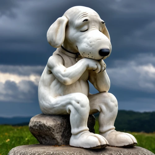 clumber spaniel,appenzeller sennenhund,lawn ornament,cão da serra de aires,thinker,basset artésien normand,the thinker,the good shepherd,good shepherd,stone sculpture,weimaraner,classical sculpture,white dog,labrador,schäfer dog,toy dog,snoopy,basset fauve de bretagne,basset bleu de gascogne,ancient dog breeds,Photography,General,Realistic