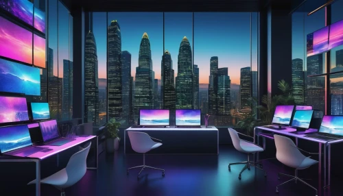 computer room,modern office,the server room,computer desk,cyberspace,blur office background,monitors,computer workstation,working space,cyberpunk,monitor wall,futuristic landscape,study room,offices,modern room,cyber,modern,sky apartment,virtual world,3d background,Illustration,Realistic Fantasy,Realistic Fantasy 11