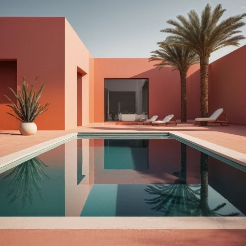 swimming pool,marrakech,pool house,riad,marrakesh,3d rendering,cabana,dug-out pool,3d render,pool water,oasis,pool water surface,pool,render,saturated colors,pink squares,outdoor pool,lanzarote,straight pool,desert