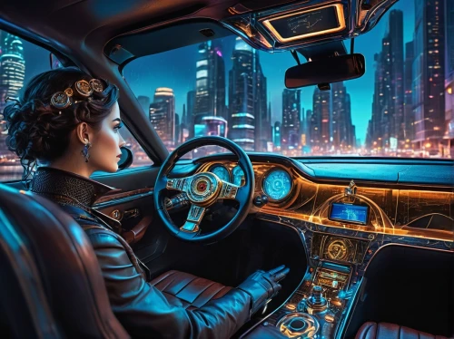 autonomous driving,woman in the car,drive,night highway,dashboard,electric driving,sci fiction illustration,mercedes interior,car dashboard,3d car wallpaper,automotive navigation system,girl in car,world digital painting,futuristic car,behind the wheel,automotive decor,futuristic landscape,cyberpunk,technology in car,girl and car,Conceptual Art,Fantasy,Fantasy 25