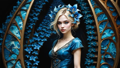 blue enchantress,blue butterfly background,blue butterfly,blue butterflies,fairy queen,mazarine blue butterfly,blue rose,fantasy art,fairy tale character,blue petals,fairy peacock,faery,faerie,cinderella,fantasy picture,blue peacock,blue moon rose,fairy tale,fantasy portrait,fairy tales,Illustration,Realistic Fantasy,Realistic Fantasy 23