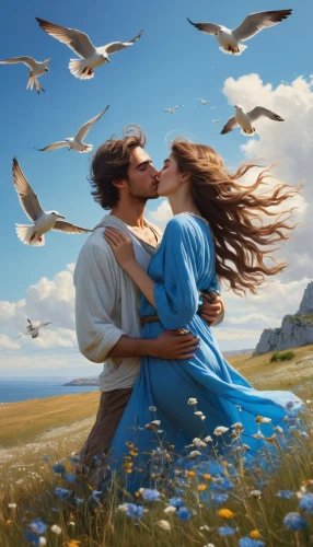 romantic scene,romantic portrait,amorous,love in the mist,flightless bird,love in air,fantasy picture,idyll,romance novel,landscape background,photo manipulation,honeymoon,love-in-a-mist,birds love,the wind from the sea,photoshop manipulation,closeness,shepherd romance,longings,gone with the wind,Conceptual Art,Fantasy,Fantasy 11