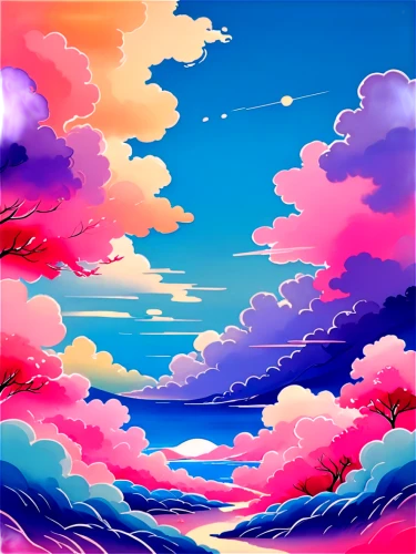 landscape background,sky,colorful background,clouds - sky,unicorn background,ocean,sky clouds,dusk background,sea landscape,rainbow clouds,sea,ocean background,clouds,fantasy landscape,beach landscape,background colorful,skies,horizon,futuristic landscape,dune landscape,Illustration,Japanese style,Japanese Style 04