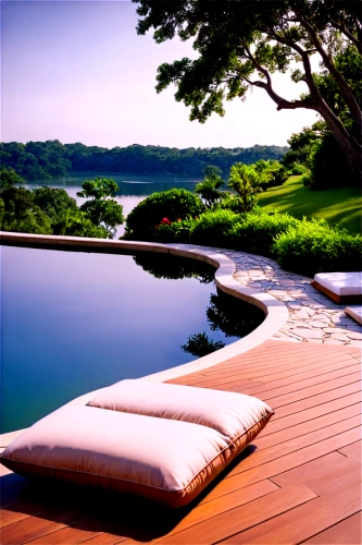 landscape design sydney,outdoor sofa,outdoor furniture,landscape designers sydney,wooden decking,roof landscape,sunlounger,lounger,infinity swimming pool,outdoor pool,sleeping pad,tranquility,patio furniture,home landscape,chaise lounge,garden furniture,house by the water,relaxation,waterbed,water sofa,Illustration,Children,Children 02
