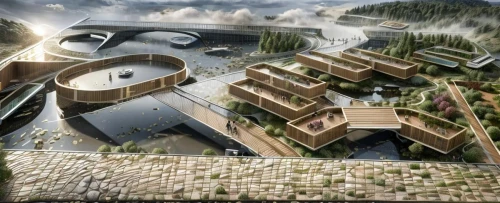 solar cell base,eco hotel,eco-construction,cube stilt houses,school design,wastewater treatment,roof landscape,sewage treatment plant,futuristic architecture,cubic house,hydropower plant,3d rendering,cube house,residential,escher village,archidaily,urban design,urban development,housebuilding,human settlement