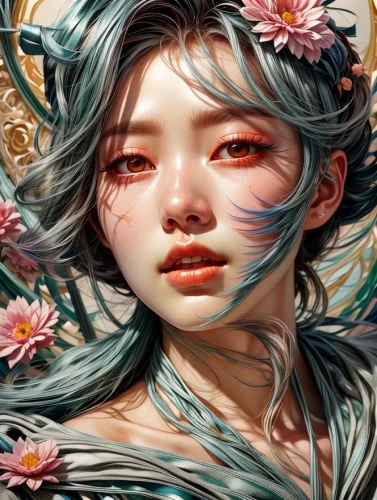 fantasy portrait,flower fairy,fantasy art,mermaid background,mystical portrait of a girl,faery,falling flowers,flora,faerie,world digital painting,japanese floral background,girl in flowers,digital painting,fae,digital art,chinese art,siren,bloom,floral background,japanese art