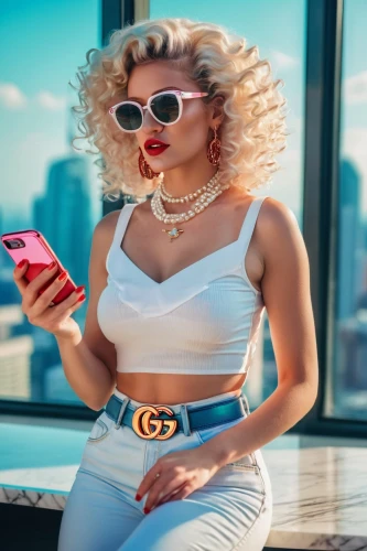 woman holding a smartphone,marylyn monroe - female,music on your smartphone,tiktok icon,phone icon,retro women,the blonde photographer,rockabella,cool blonde,retro woman,women fashion,retro girl,cellular phone,on the phone,blogger icon,marilyn,blonde girl with christmas gift,80s,watch phone,wearables,Conceptual Art,Sci-Fi,Sci-Fi 28