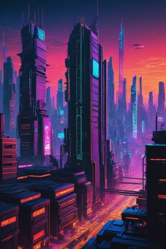 cityscape,cyberpunk,futuristic landscape,colorful city,metropolis,fantasy city,city skyline,futuristic,evening city,scifi,city at night,dystopian,city blocks,cities,city,sci-fi,sci - fi,dystopia,the city,skyline,Illustration,Vector,Vector 15
